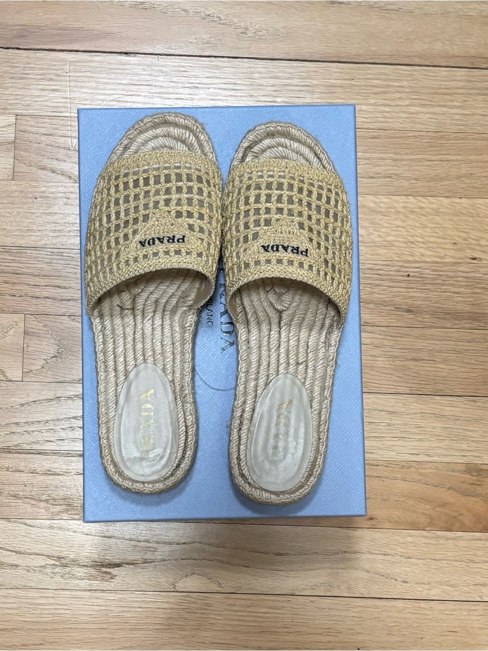 Prada Rama Woven Espadrille Slide Sandals